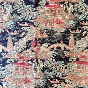 2 Yards Kyoto Black Regal Upholstery Fabric - Asian Scene